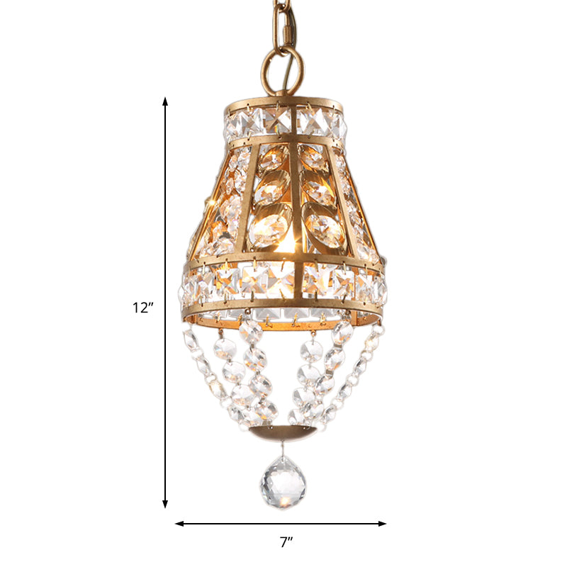 Brass Finish Teardrop Ceiling Pendant Lamp 1 Light Vintage Style Clear Crystal Suspension Light for Corridor Clearhalo 'Ceiling Lights' 'Modern Pendants' 'Modern' 'Pendant Lights' 'Pendants' Lighting' 156987