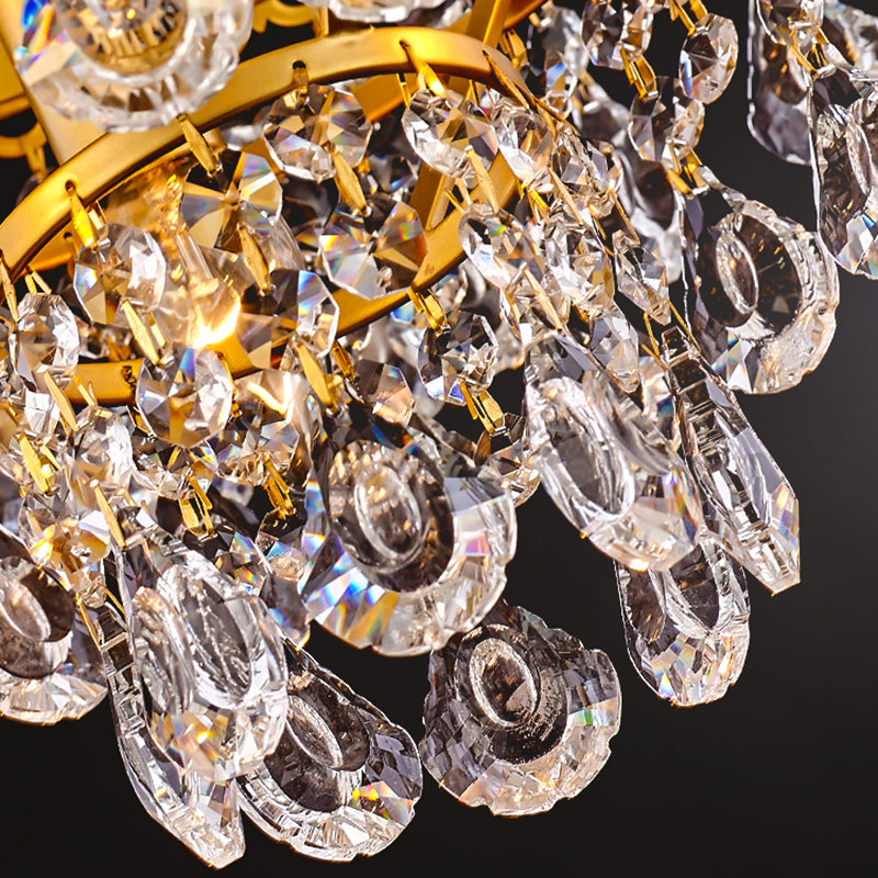 Metal Crown Chandelier Lamp 6 Lights Modernism Hanging Pendant Light with Crystal Teardrop Deco in Gold Finish Clearhalo 'Ceiling Lights' 'Chandeliers' 'Modern Chandeliers' 'Modern' Lighting' 156993