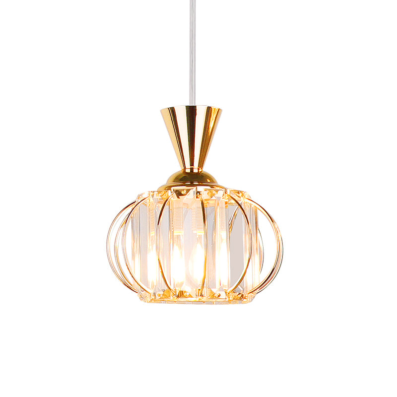 1 Head Crystal Prism Pendant Lighting Modern Stylish Hanging Light Fixture with Lantern Shade in Black/Gold for Bedroom Clearhalo 'Ceiling Lights' 'Modern Pendants' 'Modern' 'Pendant Lights' 'Pendants' Lighting' 156996