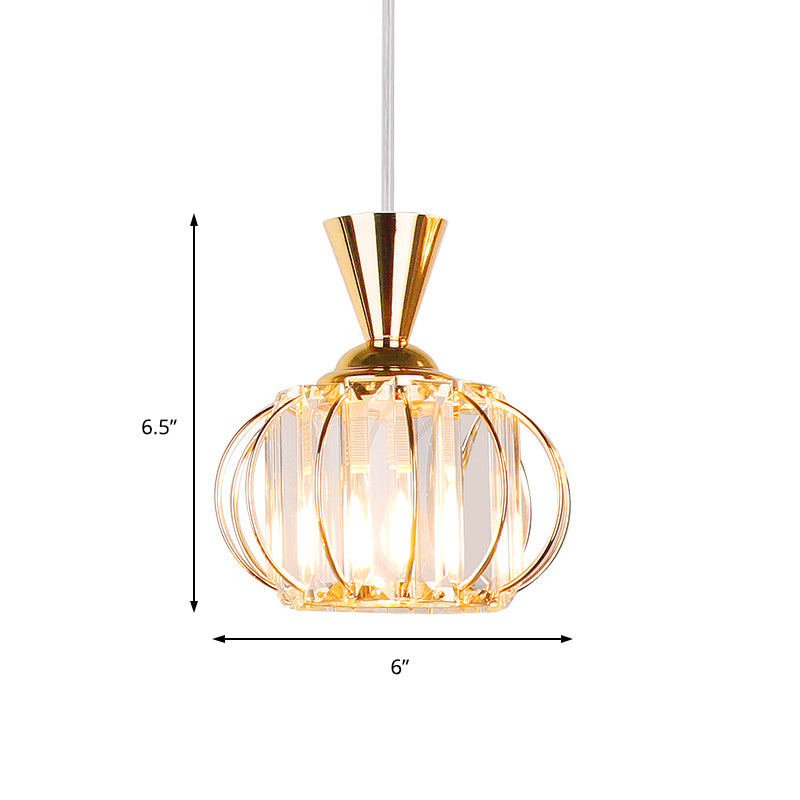 1 Head Crystal Prism Pendant Lighting Modern Stylish Hanging Light Fixture with Lantern Shade in Black/Gold for Bedroom Clearhalo 'Ceiling Lights' 'Modern Pendants' 'Modern' 'Pendant Lights' 'Pendants' Lighting' 156997