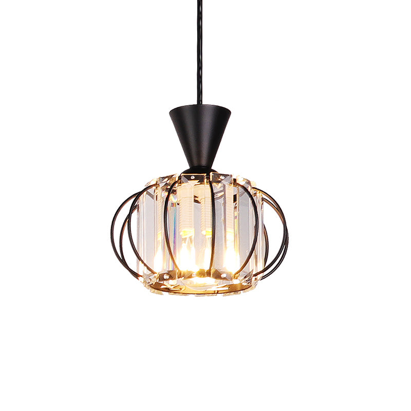 1 Head Crystal Prism Pendant Lighting Modern Stylish Hanging Light Fixture with Lantern Shade in Black/Gold for Bedroom Clearhalo 'Ceiling Lights' 'Modern Pendants' 'Modern' 'Pendant Lights' 'Pendants' Lighting' 157001