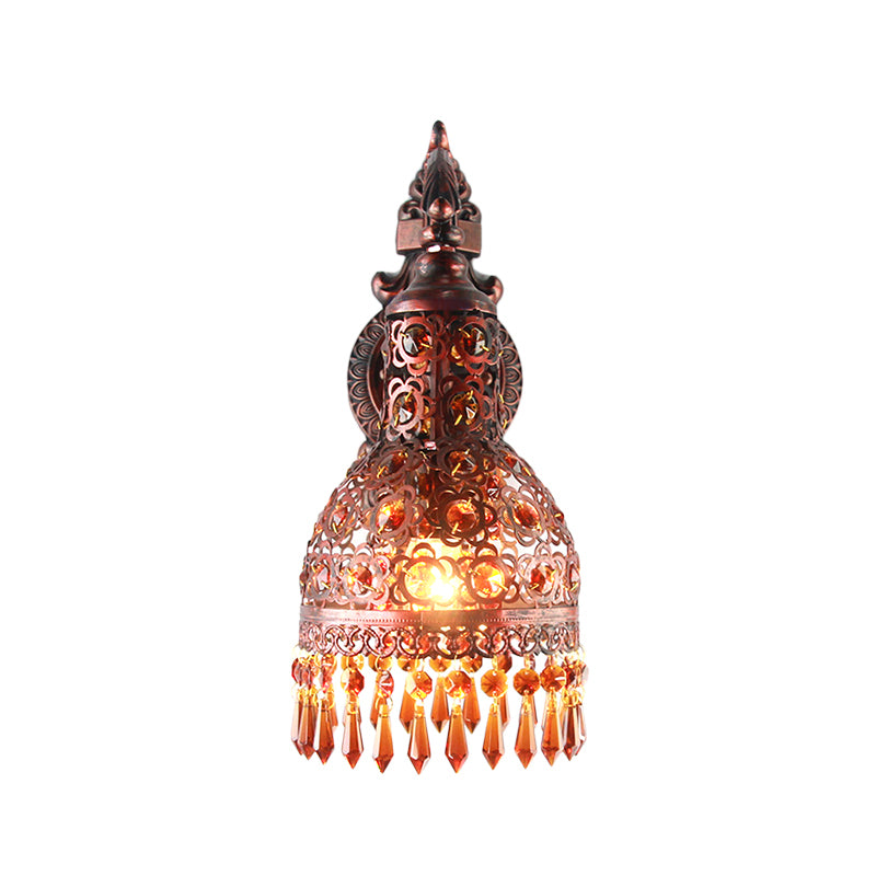 Bohemia Style Domed Wall Sconce Light Iron 1 Light Sconce Lighting Fixture with Crystal Accent in Weathered Copper Clearhalo 'Wall Lamps & Sconces' 'Wall Lights' Lighting' 157008