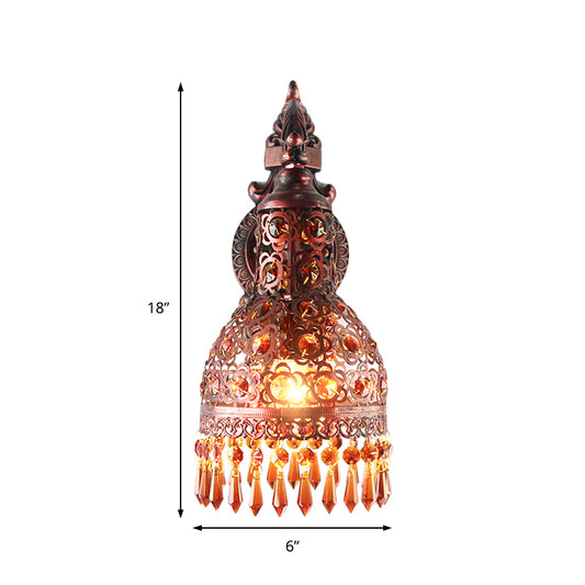 Bohemia Style Domed Wall Sconce Light Iron 1 Light Sconce Lighting Fixture with Crystal Accent in Weathered Copper Clearhalo 'Wall Lamps & Sconces' 'Wall Lights' Lighting' 157009