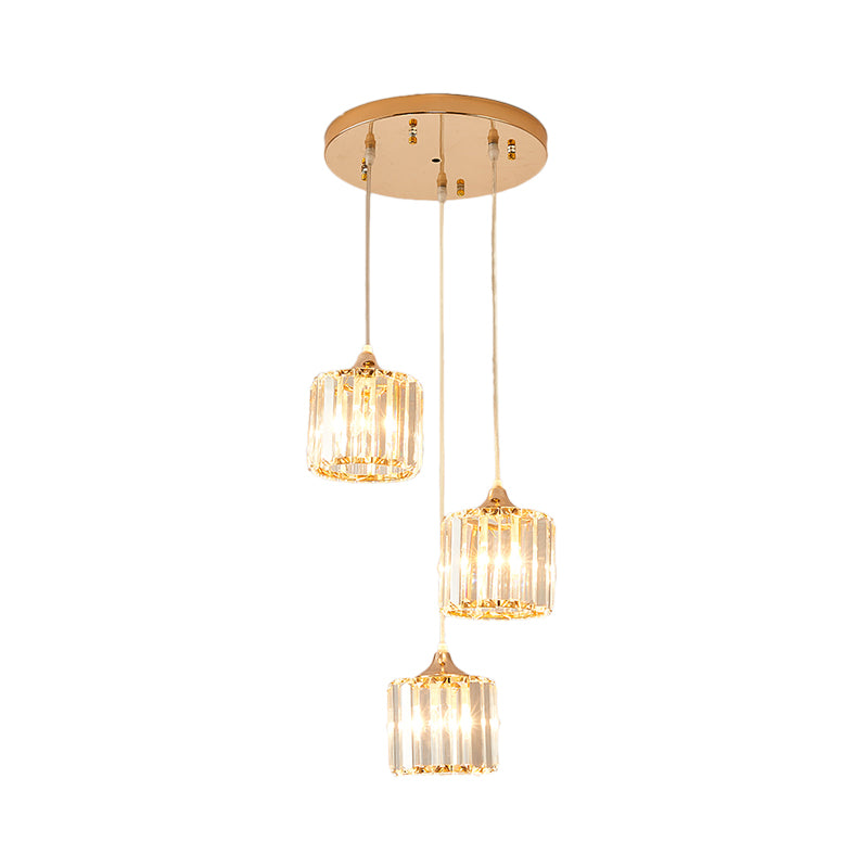 3 Lights Crystal Prism Pendant Light Fixture Modern Stylish Hanging Ceiling Light with Round Canopy in Gold Clearhalo 'Ceiling Lights' 'Modern Pendants' 'Modern' 'Pendant Lights' 'Pendants' Lighting' 157016