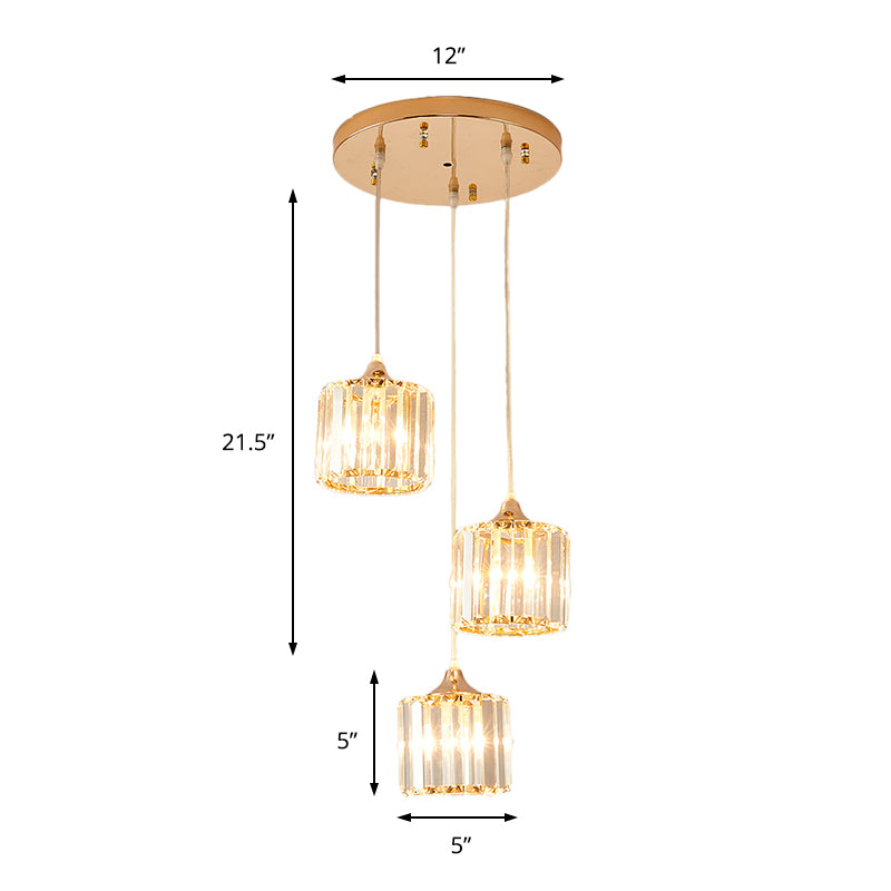 3 Lights Crystal Prism Pendant Light Fixture Modern Stylish Hanging Ceiling Light with Round Canopy in Gold Clearhalo 'Ceiling Lights' 'Modern Pendants' 'Modern' 'Pendant Lights' 'Pendants' Lighting' 157017