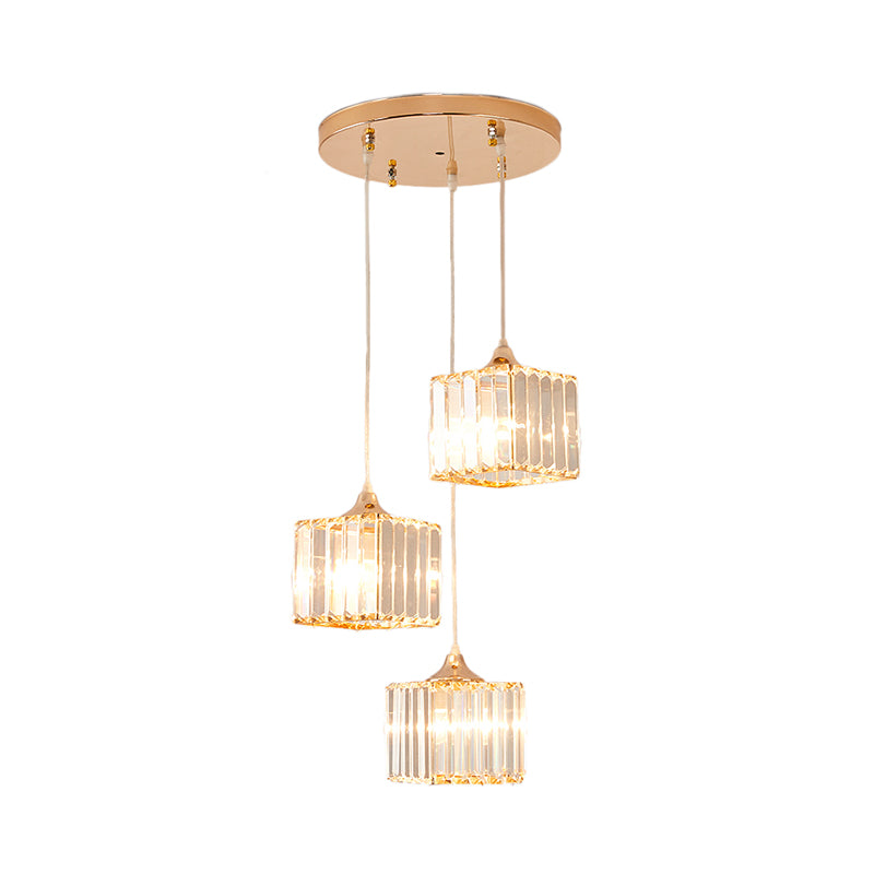 3 Lights Crystal Prism Pendant Light Fixture Modern Stylish Hanging Ceiling Light with Round Canopy in Gold Clearhalo 'Ceiling Lights' 'Modern Pendants' 'Modern' 'Pendant Lights' 'Pendants' Lighting' 157019