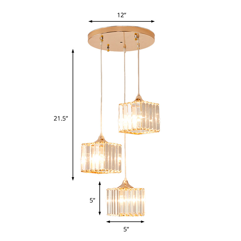 3 Lights Crystal Prism Pendant Light Fixture Modern Stylish Hanging Ceiling Light with Round Canopy in Gold Clearhalo 'Ceiling Lights' 'Modern Pendants' 'Modern' 'Pendant Lights' 'Pendants' Lighting' 157020