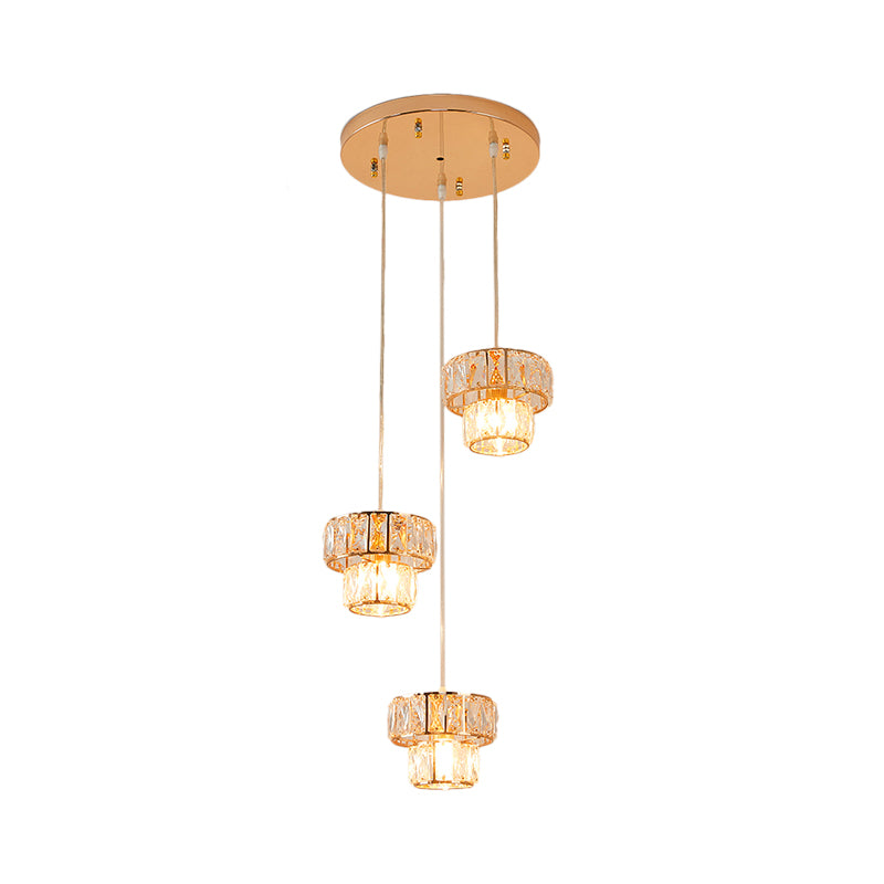 3 Lights Crystal Prism Pendant Light Fixture Modern Stylish Hanging Ceiling Light with Round Canopy in Gold Clearhalo 'Ceiling Lights' 'Modern Pendants' 'Modern' 'Pendant Lights' 'Pendants' Lighting' 157022