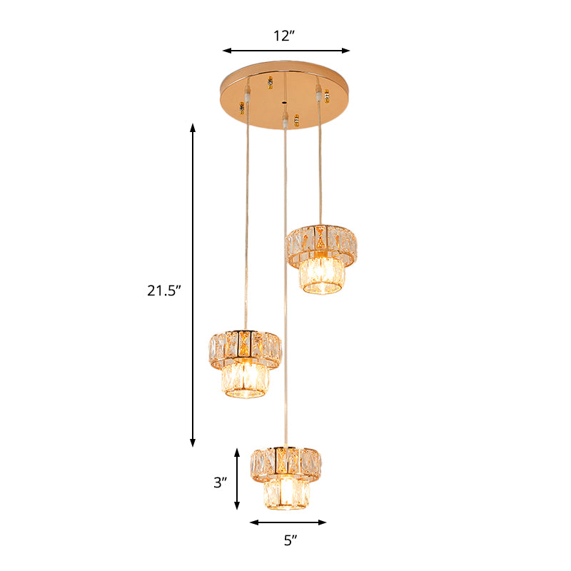 3 Lights Crystal Prism Pendant Light Fixture Modern Stylish Hanging Ceiling Light with Round Canopy in Gold Clearhalo 'Ceiling Lights' 'Modern Pendants' 'Modern' 'Pendant Lights' 'Pendants' Lighting' 157023