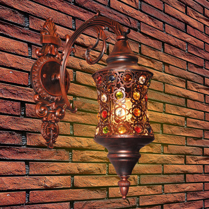 1 Head Cylinder Wall Lighting Traditional Iron Wall Lamp with Crystal Bead in Copper for Corridor Clearhalo 'Cast Iron' 'Glass' 'Industrial' 'Modern wall lights' 'Modern' 'Tiffany' 'Traditional wall lights' 'Wall Lamps & Sconces' 'Wall Lights' Lighting' 157025