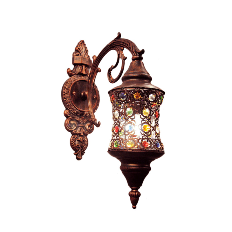 1 Head Cylinder Wall Lighting Traditional Iron Wall Lamp with Crystal Bead in Copper for Corridor Clearhalo 'Cast Iron' 'Glass' 'Industrial' 'Modern wall lights' 'Modern' 'Tiffany' 'Traditional wall lights' 'Wall Lamps & Sconces' 'Wall Lights' Lighting' 157026