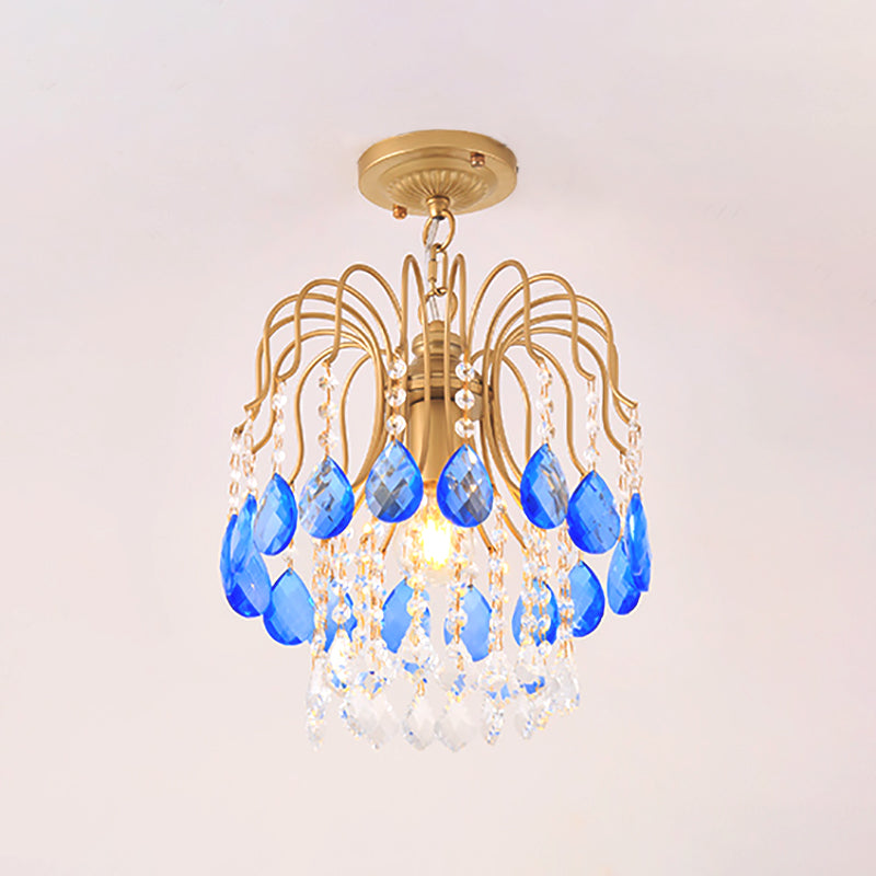 Crystal Beaded Strand Hanging Pendant Light 1 Bulb Modernism Suspension Light in Gold for Balcony Clearhalo 'Ceiling Lights' 'Modern Pendants' 'Modern' 'Pendant Lights' 'Pendants' Lighting' 157048