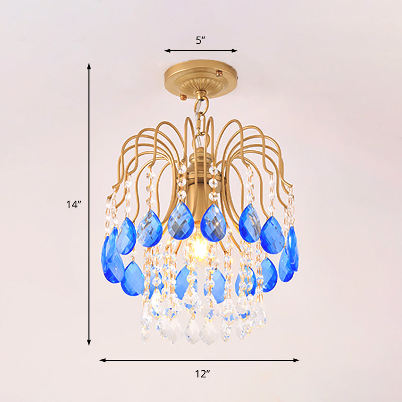 Crystal Beaded Strand Hanging Pendant Light 1 Bulb Modernism Suspension Light in Gold for Balcony Clearhalo 'Ceiling Lights' 'Modern Pendants' 'Modern' 'Pendant Lights' 'Pendants' Lighting' 157049