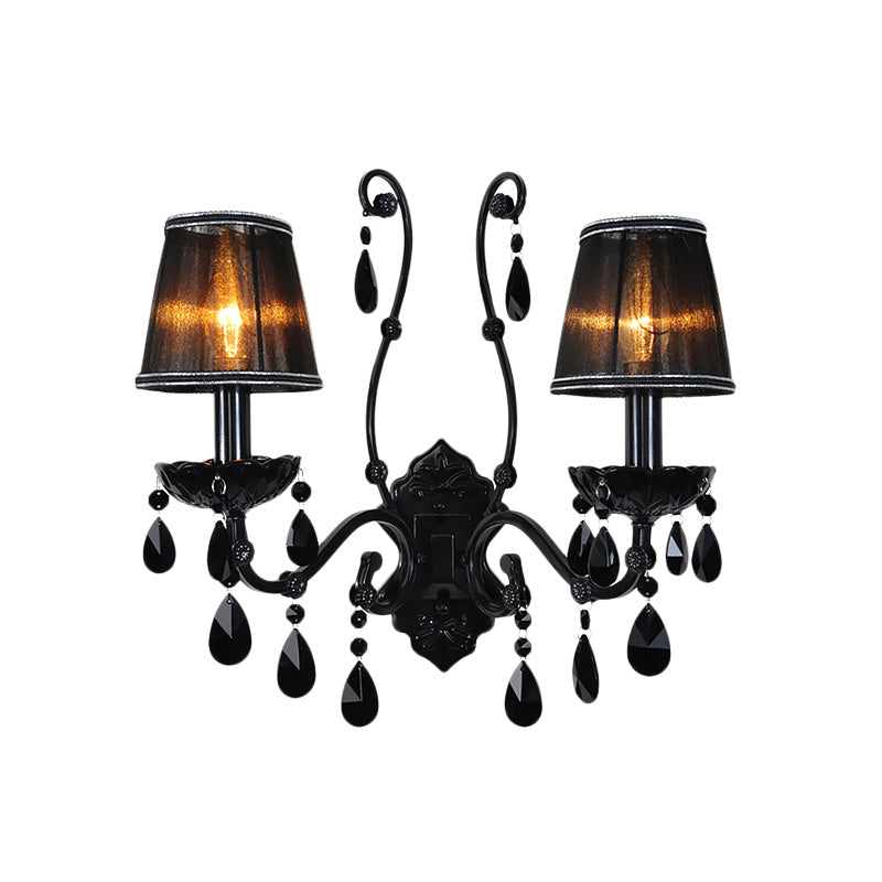 1/2-Light Cone Wall Mount Light Modernist Crystal Sconce Light with/without Shade in Polished Black for Living Room Clearhalo 'Cast Iron' 'Glass' 'Industrial' 'Modern wall lights' 'Modern' 'Tiffany' 'Traditional wall lights' 'Wall Lamps & Sconces' 'Wall Lights' Lighting' 157052
