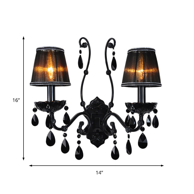 1/2-Light Cone Wall Mount Light Modernist Crystal Sconce Light with/without Shade in Polished Black for Living Room Clearhalo 'Cast Iron' 'Glass' 'Industrial' 'Modern wall lights' 'Modern' 'Tiffany' 'Traditional wall lights' 'Wall Lamps & Sconces' 'Wall Lights' Lighting' 157053