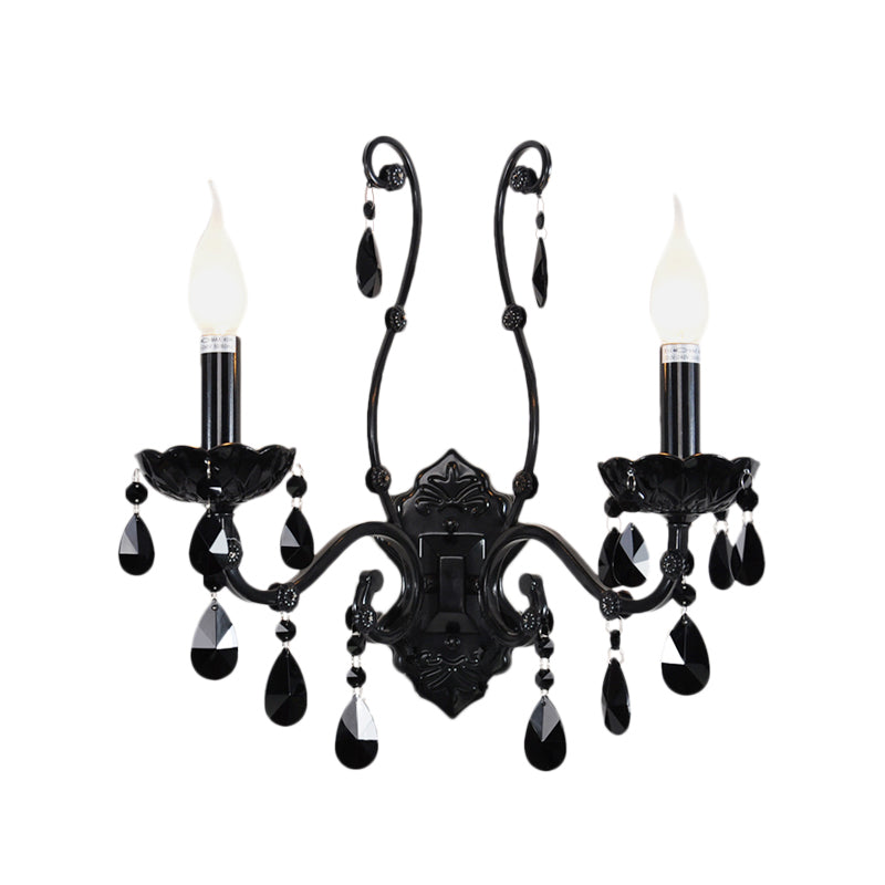 1/2-Light Cone Wall Mount Light Modernist Crystal Sconce Light with/without Shade in Polished Black for Living Room Clearhalo 'Cast Iron' 'Glass' 'Industrial' 'Modern wall lights' 'Modern' 'Tiffany' 'Traditional wall lights' 'Wall Lamps & Sconces' 'Wall Lights' Lighting' 157055