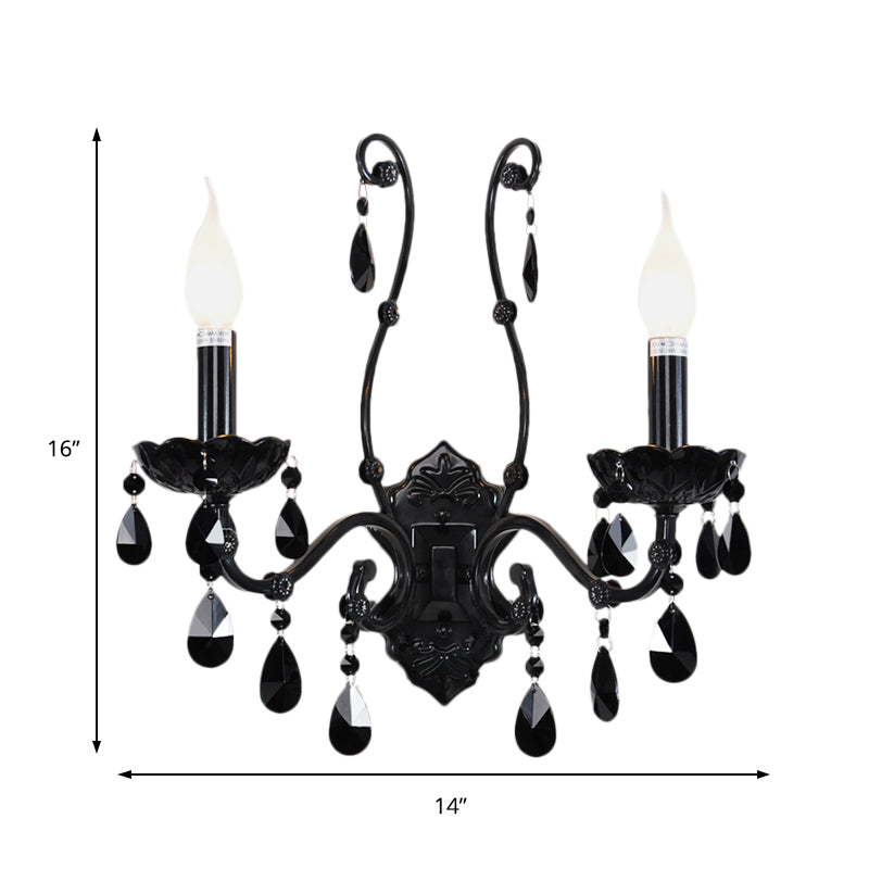 1/2-Light Cone Wall Mount Light Modernist Crystal Sconce Light with/without Shade in Polished Black for Living Room Clearhalo 'Cast Iron' 'Glass' 'Industrial' 'Modern wall lights' 'Modern' 'Tiffany' 'Traditional wall lights' 'Wall Lamps & Sconces' 'Wall Lights' Lighting' 157056