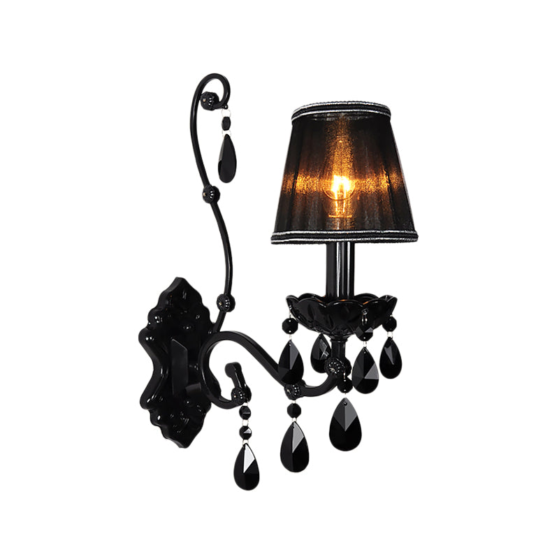 1/2-Light Cone Wall Mount Light Modernist Crystal Sconce Light with/without Shade in Polished Black for Living Room Clearhalo 'Cast Iron' 'Glass' 'Industrial' 'Modern wall lights' 'Modern' 'Tiffany' 'Traditional wall lights' 'Wall Lamps & Sconces' 'Wall Lights' Lighting' 157059