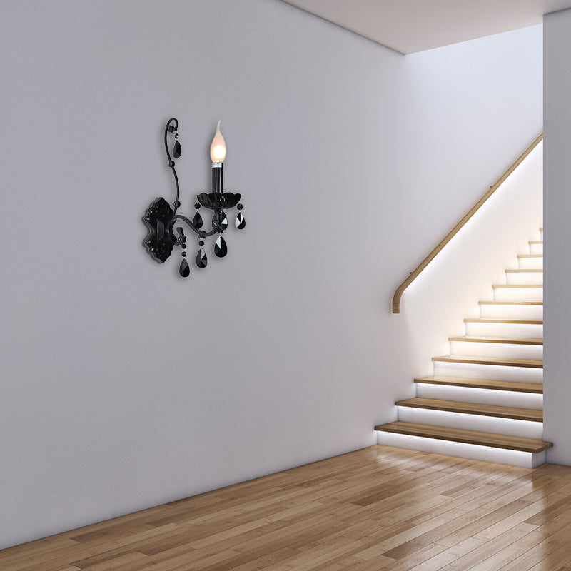 1/2-Light Cone Wall Mount Light Modernist Crystal Sconce Light with/without Shade in Polished Black for Living Room 1.0 Black Shadeless Clearhalo 'Cast Iron' 'Glass' 'Industrial' 'Modern wall lights' 'Modern' 'Tiffany' 'Traditional wall lights' 'Wall Lamps & Sconces' 'Wall Lights' Lighting' 157061