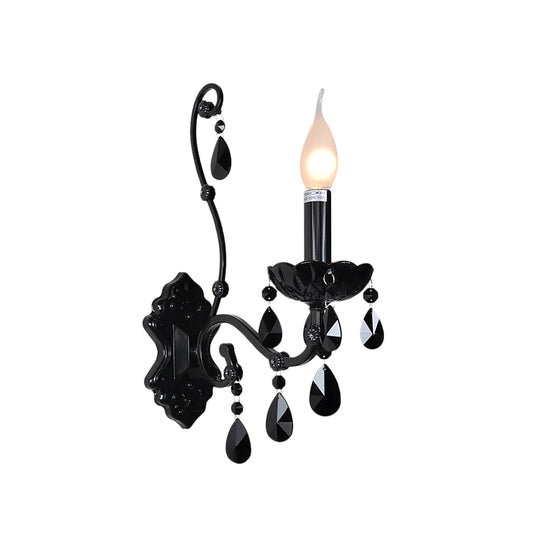 1/2-Light Cone Wall Mount Light Modernist Crystal Sconce Light with/without Shade in Polished Black for Living Room Clearhalo 'Cast Iron' 'Glass' 'Industrial' 'Modern wall lights' 'Modern' 'Tiffany' 'Traditional wall lights' 'Wall Lamps & Sconces' 'Wall Lights' Lighting' 157062