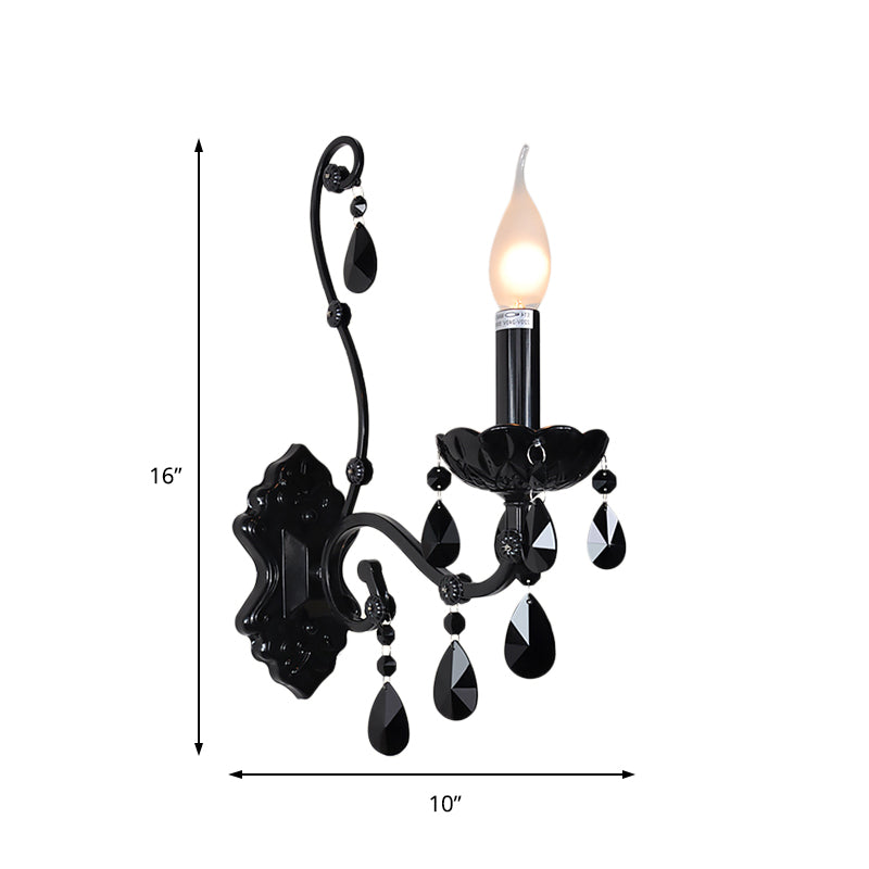 1/2-Light Cone Wall Mount Light Modernist Crystal Sconce Light with/without Shade in Polished Black for Living Room Clearhalo 'Cast Iron' 'Glass' 'Industrial' 'Modern wall lights' 'Modern' 'Tiffany' 'Traditional wall lights' 'Wall Lamps & Sconces' 'Wall Lights' Lighting' 157063