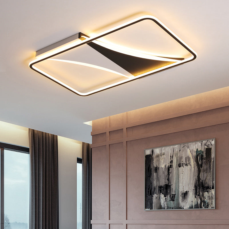 Square/Rectangular Ceiling Lighting Modern Acrylic Black and White LED Flush Light for Bedroom in Warm/White, 16"/19.5"/23.5" W Clearhalo 'Ceiling Lights' 'Close To Ceiling Lights' 'Close to ceiling' 'Flush mount' Lighting' 157076