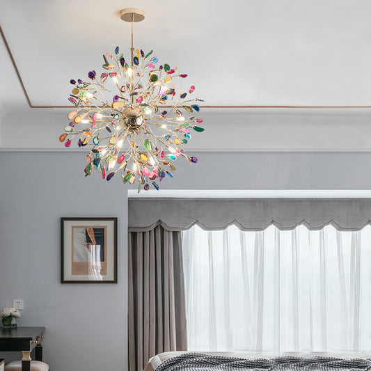 Gold Flower Shape Chandelier Light Contemporary Multi Lights Agate Hanging Ceiling Light Gold Clearhalo 'Ceiling Lights' 'Chandeliers' 'Modern Chandeliers' 'Modern' Lighting' 157085