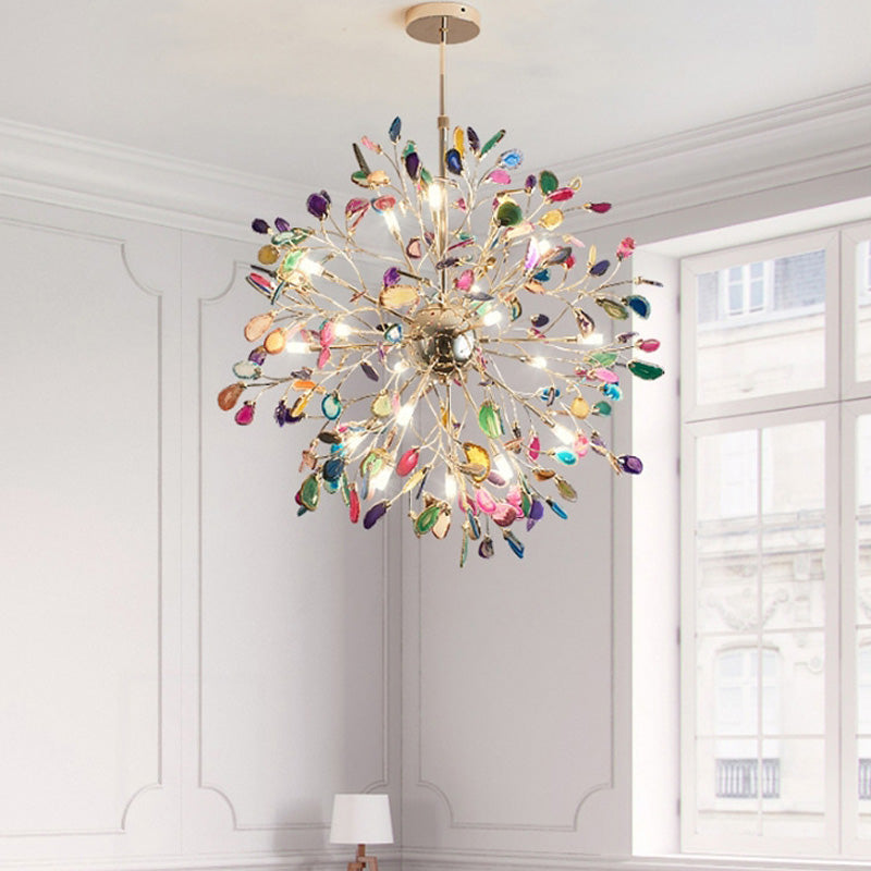 Gold Flower Shape Chandelier Light Contemporary Multi Lights Agate Hanging Ceiling Light Clearhalo 'Ceiling Lights' 'Chandeliers' 'Modern Chandeliers' 'Modern' Lighting' 157086