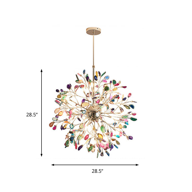 Gold Flower Shape Chandelier Light Contemporary Multi Lights Agate Hanging Ceiling Light Clearhalo 'Ceiling Lights' 'Chandeliers' 'Modern Chandeliers' 'Modern' Lighting' 157088