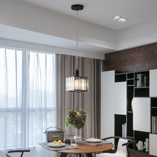 Cubic Dining Room Hanging Ceiling Light with Clear Crystal Block 1 Light Contemporary Pendant Lamp in Black Black Clearhalo 'Ceiling Lights' 'Modern Pendants' 'Modern' 'Pendant Lights' 'Pendants' Lighting' 157094