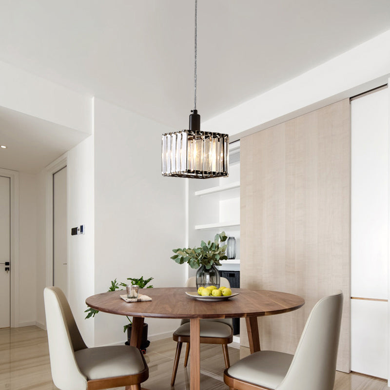 Cubic Dining Room Hanging Ceiling Light with Clear Crystal Block 1 Light Contemporary Pendant Lamp in Black Clearhalo 'Ceiling Lights' 'Modern Pendants' 'Modern' 'Pendant Lights' 'Pendants' Lighting' 157095