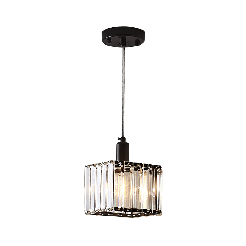 Cubic Dining Room Hanging Ceiling Light with Clear Crystal Block 1 Light Contemporary Pendant Lamp in Black Clearhalo 'Ceiling Lights' 'Modern Pendants' 'Modern' 'Pendant Lights' 'Pendants' Lighting' 157096