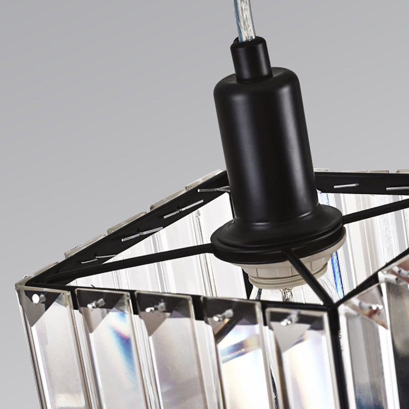 Cubic Dining Room Hanging Ceiling Light with Clear Crystal Block 1 Light Contemporary Pendant Lamp in Black Clearhalo 'Ceiling Lights' 'Modern Pendants' 'Modern' 'Pendant Lights' 'Pendants' Lighting' 157099