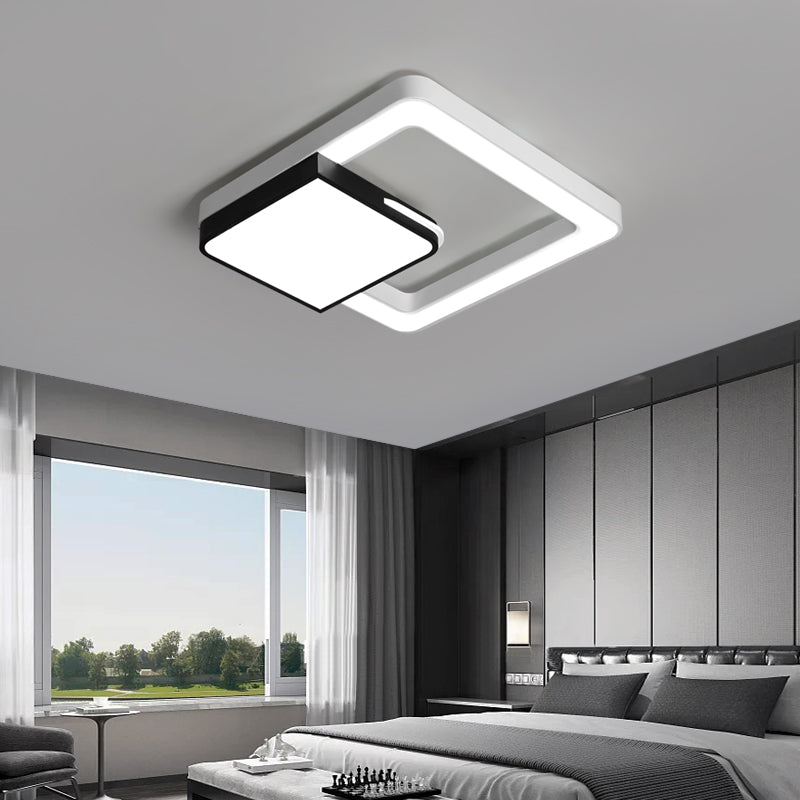 Acrylic Square Flush Mount Light Simplicity LED White and Black Ceiling Lamp Fixture for Bedroom Clearhalo 'Ceiling Lights' 'Close To Ceiling Lights' 'Close to ceiling' 'Flush mount' Lighting' 157100