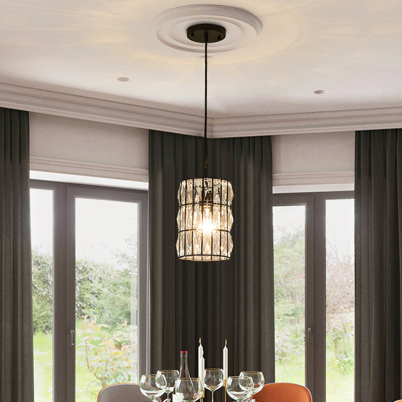 Living Room Cylindrical Suspended Light Clear Crystal Modern Stylish 1 Light Black Pendant Lamp Clearhalo 'Ceiling Lights' 'Modern Pendants' 'Modern' 'Pendant Lights' 'Pendants' Lighting' 157134