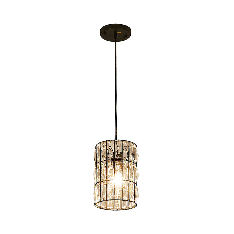 Living Room Cylindrical Suspended Light Clear Crystal Modern Stylish 1 Light Black Pendant Lamp Clearhalo 'Ceiling Lights' 'Modern Pendants' 'Modern' 'Pendant Lights' 'Pendants' Lighting' 157135