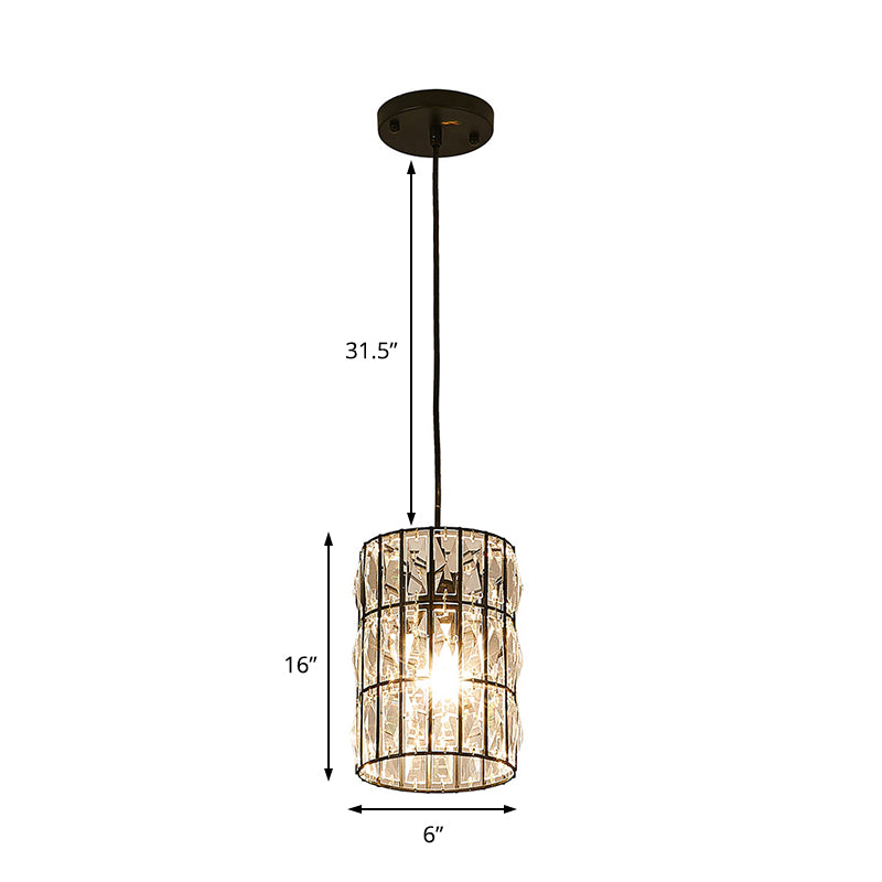 Living Room Cylindrical Suspended Light Clear Crystal Modern Stylish 1 Light Black Pendant Lamp Clearhalo 'Ceiling Lights' 'Modern Pendants' 'Modern' 'Pendant Lights' 'Pendants' Lighting' 157136