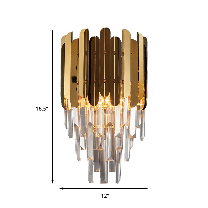 1 Light K9 Crystal Wall Lighting with Sheet Metal Modernism Sconce Light Fixture in Brass for Bedroom Clearhalo 'Cast Iron' 'Glass' 'Industrial' 'Modern wall lights' 'Modern' 'Tiffany' 'Traditional wall lights' 'Wall Lamps & Sconces' 'Wall Lights' Lighting' 157146