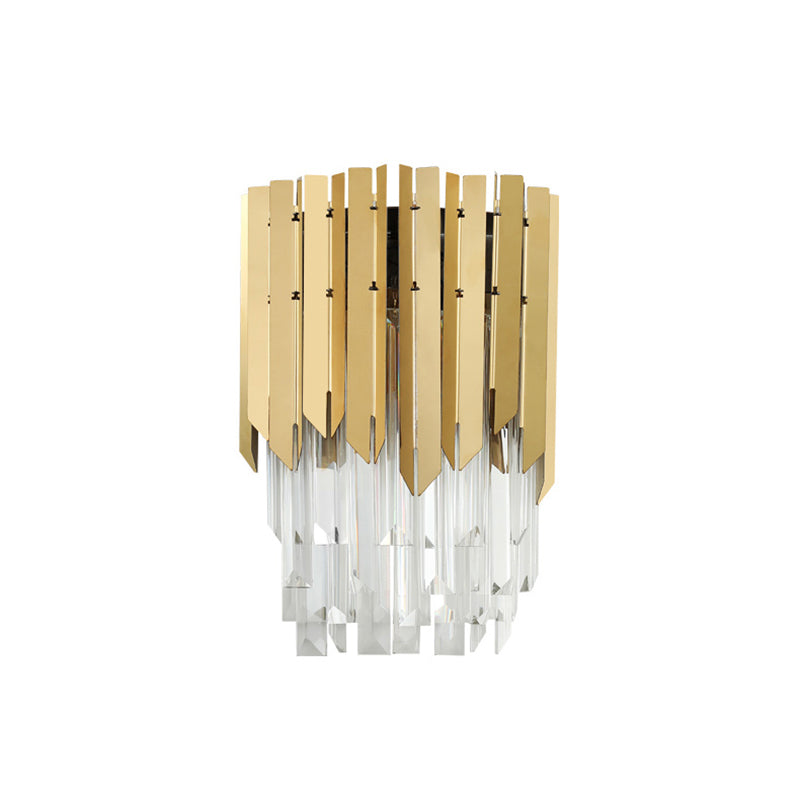 Clear Crystal Prism Wall Mount Light Modernist 2 Heads Wall Lighting in Brass for Bedroom Clearhalo 'Cast Iron' 'Glass' 'Industrial' 'Modern wall lights' 'Modern' 'Tiffany' 'Traditional wall lights' 'Wall Lamps & Sconces' 'Wall Lights' Lighting' 157157