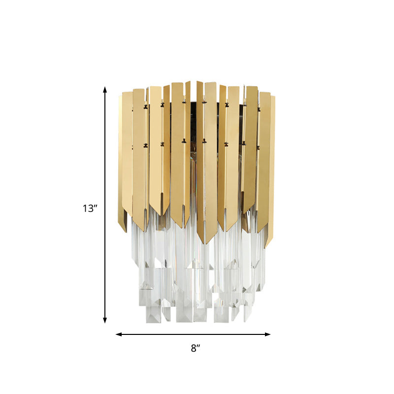 Clear Crystal Prism Wall Mount Light Modernist 2 Heads Wall Lighting in Brass for Bedroom Clearhalo 'Cast Iron' 'Glass' 'Industrial' 'Modern wall lights' 'Modern' 'Tiffany' 'Traditional wall lights' 'Wall Lamps & Sconces' 'Wall Lights' Lighting' 157158