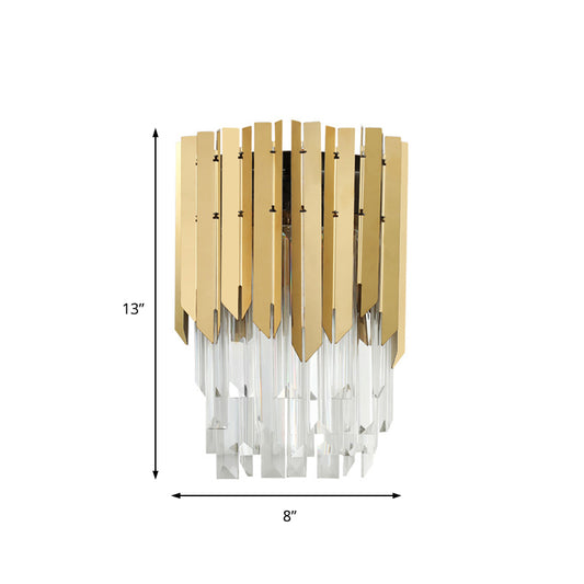 Clear Crystal Prism Wall Mount Light Modernist 2 Heads Wall Lighting in Brass for Bedroom Clearhalo 'Cast Iron' 'Glass' 'Industrial' 'Modern wall lights' 'Modern' 'Tiffany' 'Traditional wall lights' 'Wall Lamps & Sconces' 'Wall Lights' Lighting' 157158