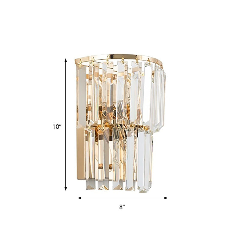 2 Tiers Crystal Block Wall Lamp Contemporary 2 Lights Wall Sconce Light in Clear for Dining Room Clearhalo 'Cast Iron' 'Glass' 'Industrial' 'Modern wall lights' 'Modern' 'Tiffany' 'Traditional wall lights' 'Wall Lamps & Sconces' 'Wall Lights' Lighting' 157177