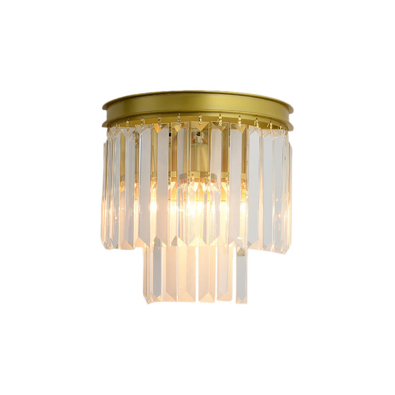 Clear Faceted Crystal Wall Lamp 2 Bulbs Modernist Style Wall Light Fixture in Gold Finish Clearhalo 'Modern wall lights' 'Modern' 'Wall Lamps & Sconces' 'Wall Lights' Lighting' 157195