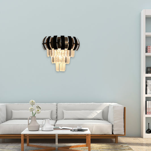 3 Bulbs Layered Wall Sconce Modern Style Clear Crystal Wall Light Fixture in Gold for Corridor Gold Clearhalo 'Cast Iron' 'Glass' 'Industrial' 'Modern wall lights' 'Modern' 'Tiffany' 'Traditional wall lights' 'Wall Lamps & Sconces' 'Wall Lights' Lighting' 157198