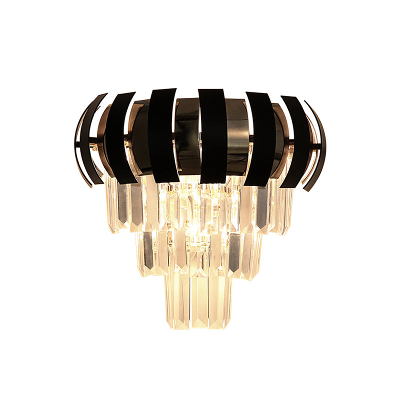 3 Bulbs Layered Wall Sconce Modern Style Clear Crystal Wall Light Fixture in Gold for Corridor Clearhalo 'Cast Iron' 'Glass' 'Industrial' 'Modern wall lights' 'Modern' 'Tiffany' 'Traditional wall lights' 'Wall Lamps & Sconces' 'Wall Lights' Lighting' 157200