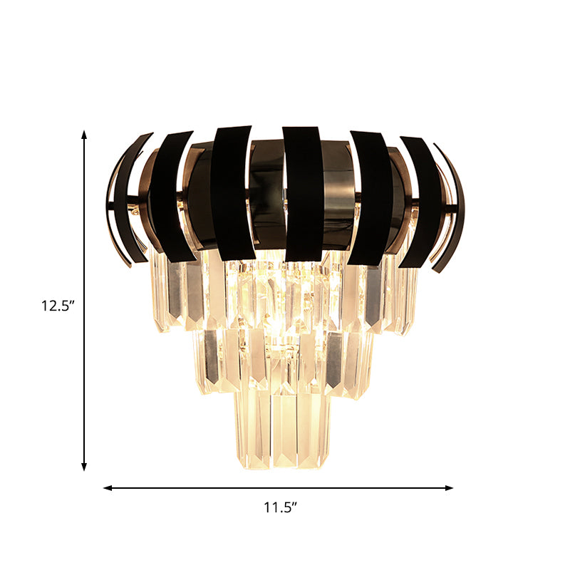 3 Bulbs Layered Wall Sconce Modern Style Clear Crystal Wall Light Fixture in Gold for Corridor Clearhalo 'Cast Iron' 'Glass' 'Industrial' 'Modern wall lights' 'Modern' 'Tiffany' 'Traditional wall lights' 'Wall Lamps & Sconces' 'Wall Lights' Lighting' 157201