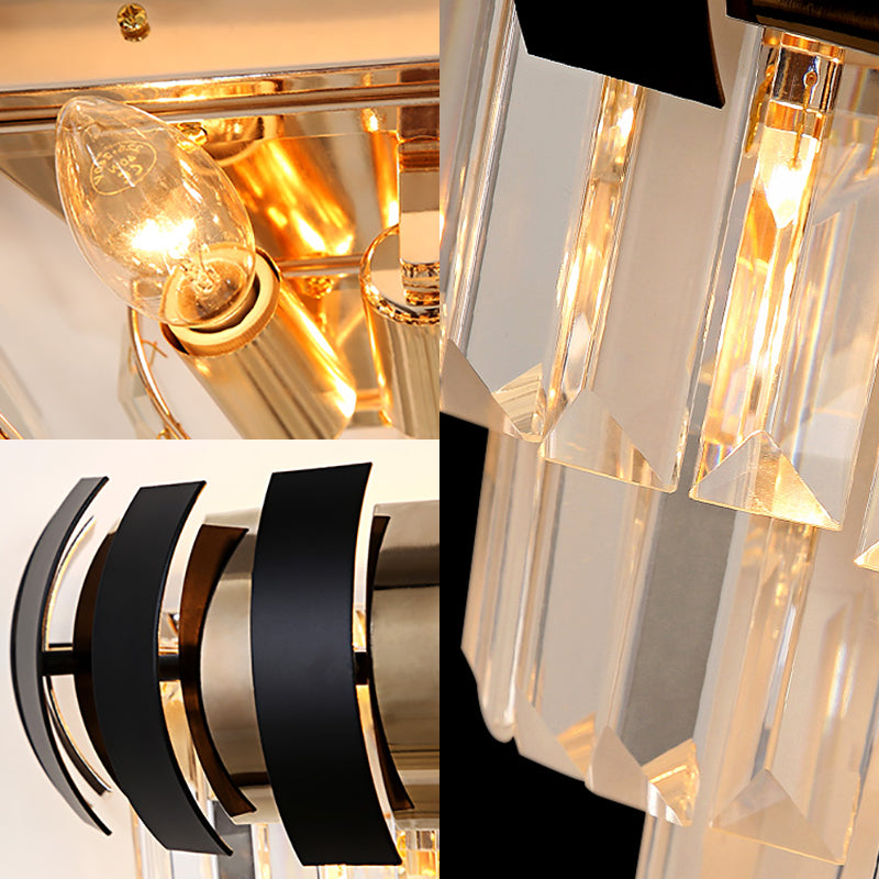 3 Bulbs Layered Wall Sconce Modern Style Clear Crystal Wall Light Fixture in Gold for Corridor Clearhalo 'Cast Iron' 'Glass' 'Industrial' 'Modern wall lights' 'Modern' 'Tiffany' 'Traditional wall lights' 'Wall Lamps & Sconces' 'Wall Lights' Lighting' 157202