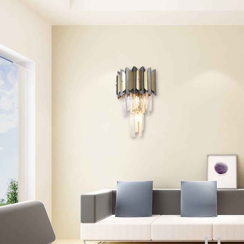 Modern Style Tiered Sconce Light Fixture Clear Crystal 3 Lights Wall Lighting for Bedroom Clearhalo 'Cast Iron' 'Glass' 'Industrial' 'Modern wall lights' 'Modern' 'Tiffany' 'Traditional wall lights' 'Wall Lamps & Sconces' 'Wall Lights' Lighting' 157204