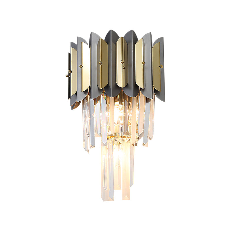 Modern Style Tiered Sconce Light Fixture Clear Crystal 3 Lights Wall Lighting for Bedroom Clearhalo 'Cast Iron' 'Glass' 'Industrial' 'Modern wall lights' 'Modern' 'Tiffany' 'Traditional wall lights' 'Wall Lamps & Sconces' 'Wall Lights' Lighting' 157205