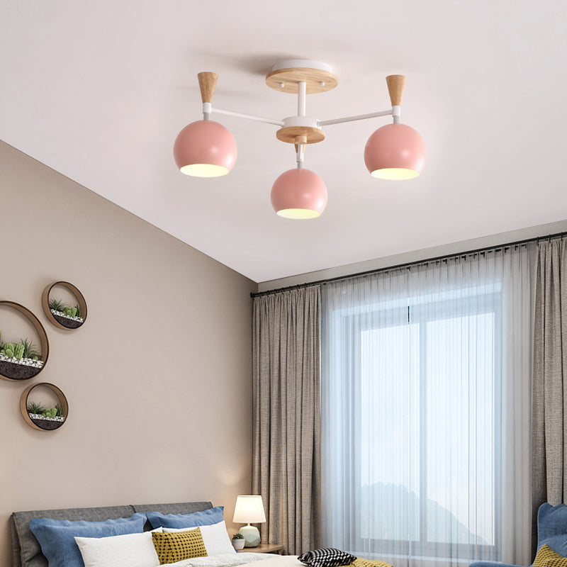 Macaron 3/6/8-Light Ceiling Lamp with Acrylic Shade Pink/Yellow/Blue Dome Semi Flush Pendant 3 Pink Clearhalo 'Ceiling Lights' 'Close To Ceiling Lights' 'Close to ceiling' 'Semi-flushmount' Lighting' 157208